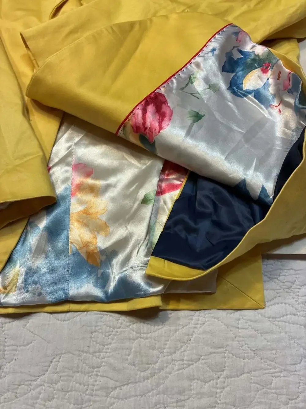 Quimby Yellow Sport Coat Blazer Jacket Floral Satin Lining Size 46